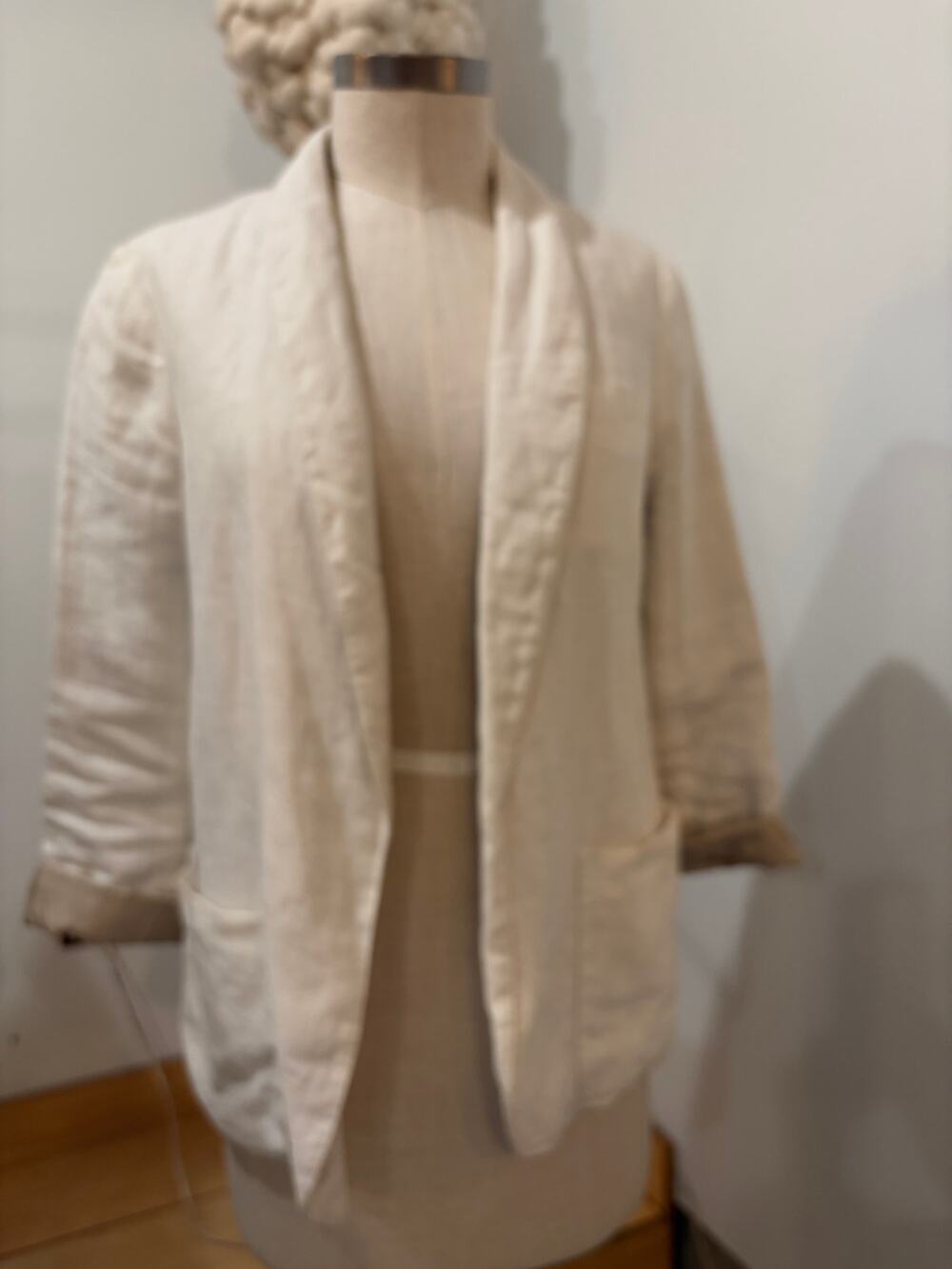 Raquel Allegra Ivory Linen Open Front Blazer Jacket Size 3